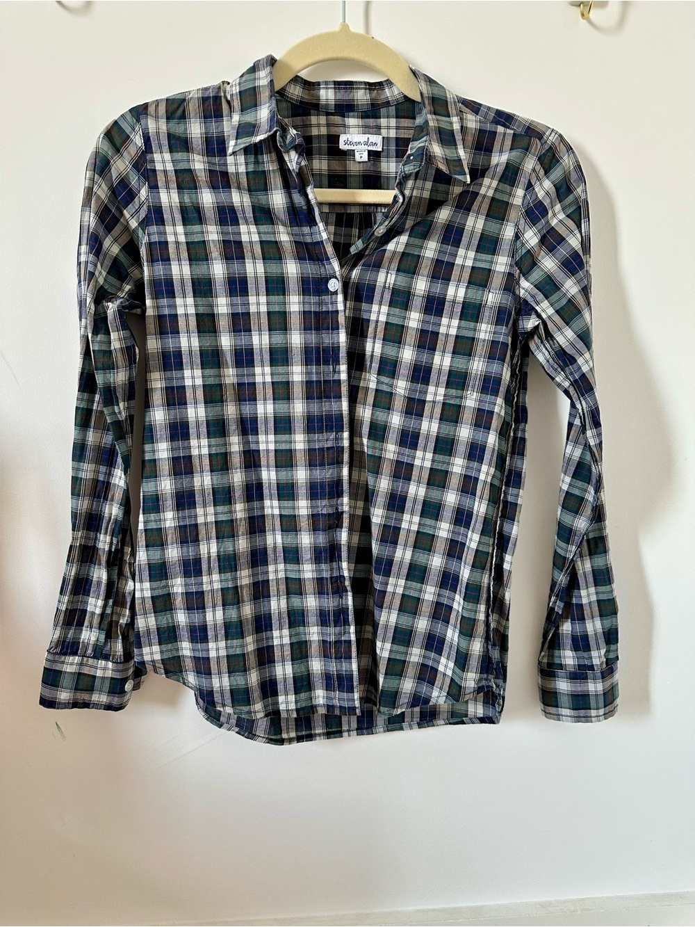 Steven Alan Blue Green Plaid Reverse Seam Shirt